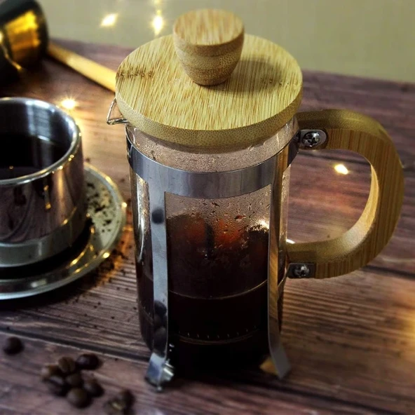 Ahşap Detaylı 350 ml Cam French Press ürün görseli 1