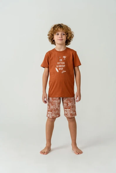 Arnetta Premium Garson Erkek Çocuk Cool Summer Rahat Kalıp %100 Pamuk Kısa Kollu Aile Pijama Takım ürün görseli 1