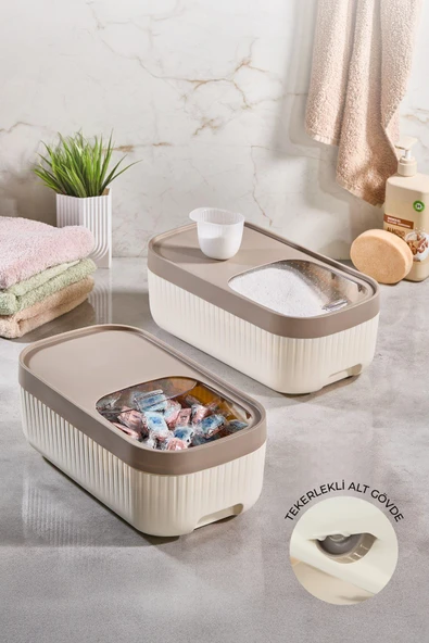 Kitchen Life 2'li Ölçekli Tekerlekli Kayar Kapaklı Erzak Bakliyat Saklama Kabı 7,5 Litre ürün görseli 1