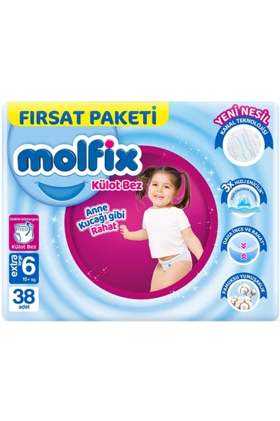 MOLFİX Külot Bebek Bezi Beden:6 (15+KG) Extra Large 38 Adet Fırsat Pk ürün görseli 1