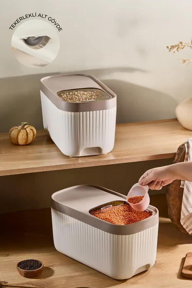 Kitchen Life 2'li Ölçekli Tekerlekli Kayar Kapaklı Erzak Bakliyat Saklama Kabı 12 Litre ürün görseli 1