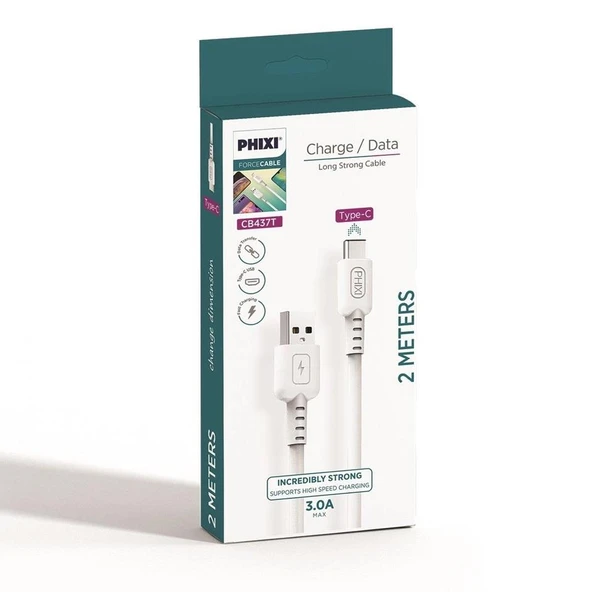 Phixi CB437T Force 200 Cm Type-C USB Şarj ve Data Kablosu - Resim 2