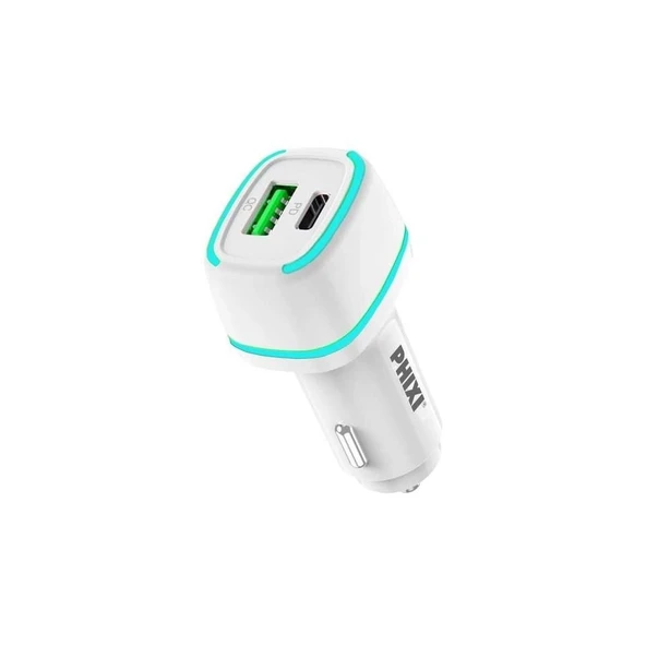 Phixi Force QCC4138W Çift Çıkışlı PD Destekli 38W Araç Şarj Adaptörü Beyaz ürün görseli 1