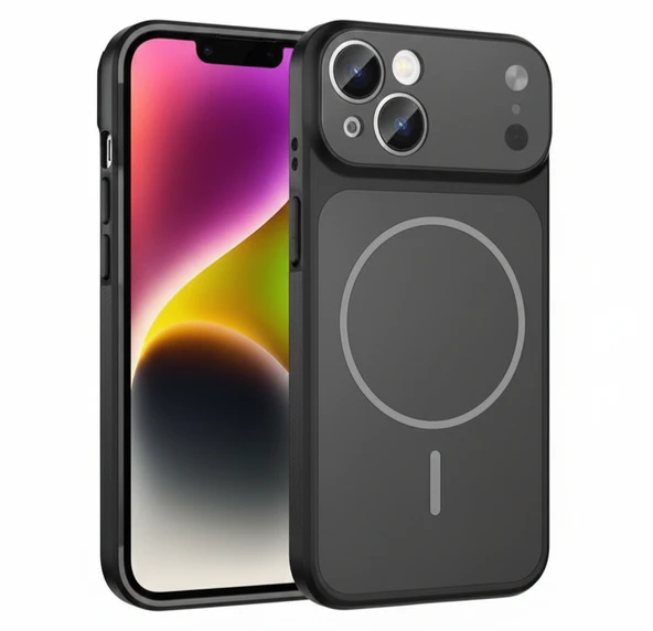 İPhone 14 Uyumlu İPhone 17 Görünümlü Magsafeli Kamera Kamera Lensli Kılıf Siyah ürün görseli 1