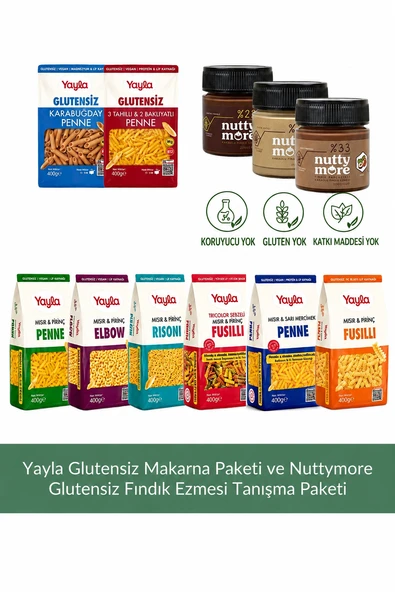 Yayla Glutensiz Makarna Paketi ve Nuttymore Glutensiz Fındık Ezmesi Tanışma Paketi ürün görseli 1