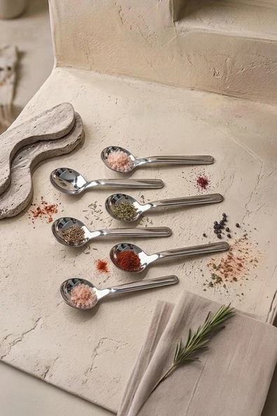 Kitchen Life 6'lı Paslanmaz Çelik Baharat Kaşığı ,Kahve ve Şeker Kaşığı 8 cm ürün görseli 1