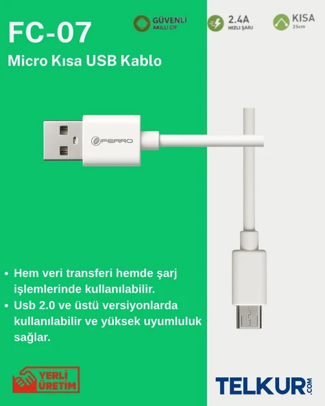 FERRO FC-07 Android Modeller İçin Uyumlu Micro Powerbank Hızlı Şarj ve Data Kablosu 0,25cm ürün görseli 1