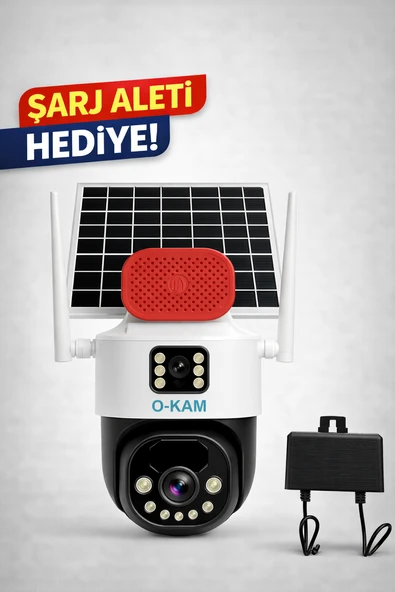 O-KAM 7015 WİFİ Solar 10X OPTİK ZOOM Çift Lens Sirenli 6MP Gece Görüşlü Güvenlik Kamerası ürün görseli 1