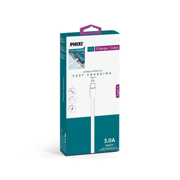 Phixi CB411T Force Yassı Kablolu 100 Cm Type-C USB Şarj ve Data Kablosu - Resim 2