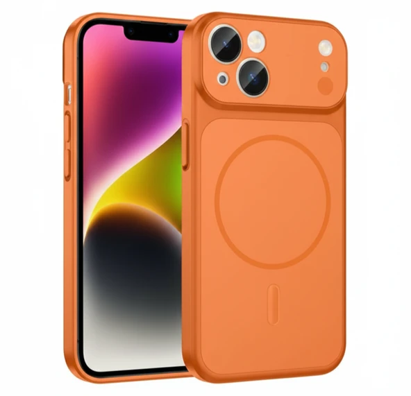 İPhone 14 Uyumlu İPhone 17 Görünümlü Magsafeli Kamera Kamera Lensli Kılıf Turuncu ürün görseli 1