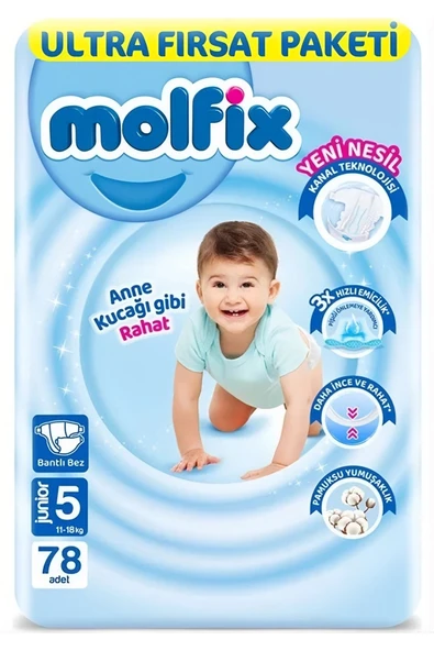 MOLFİX Bebek Bezi 3D 5 Beden 11-18 Kg 78li Ultra Fırsat Paketi ürün görseli 1