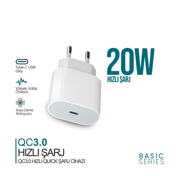 Phixi QCH220 Basic 20W Qualcomm 3.0 Hızlı Şarj Adaptörü ürün görseli 1