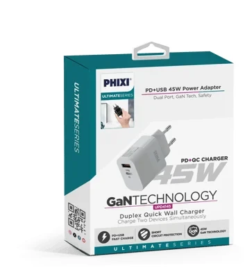 Phixi Ultimate UPD4145 45W GaN Teknolojisi PD+USB Girişli Seyahat Şarj Adaptörü ürün görseli 1