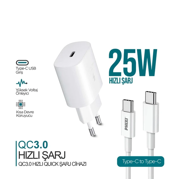 Phixi Ultimate UPD4125T 25W PD Girişli TYPE-C Hızlı Şarj Cihazı Siyah ürün görseli 1