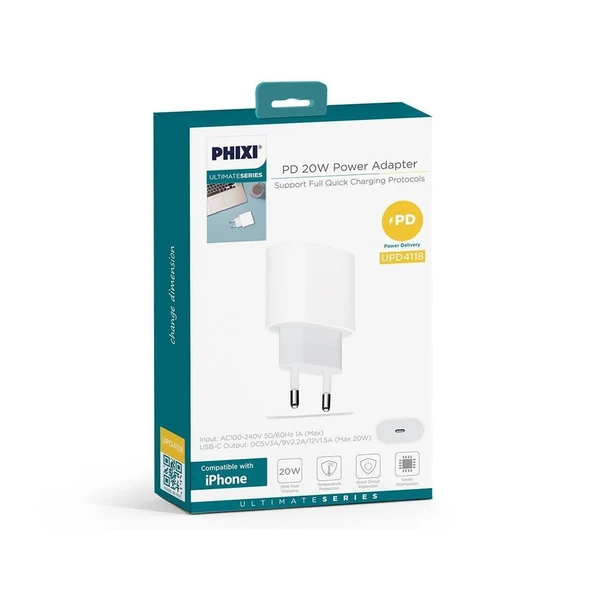 Phixi UPD4118 Ultimate 20W Hızlı Şarj Adaptörü - Resim 4