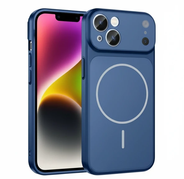 İPhone 15 Uyumlu İPhone 17 Görünümlü Magsafeli Kamera Kamera Lensli Kılıf Mavi ürün görseli 1
