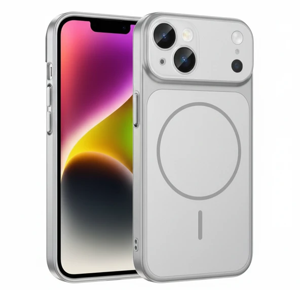 İPhone 14 Uyumlu İPhone 17 Görünümlü Magsafeli Kamera Kamera Lensli Kılıf Silver ürün görseli 1