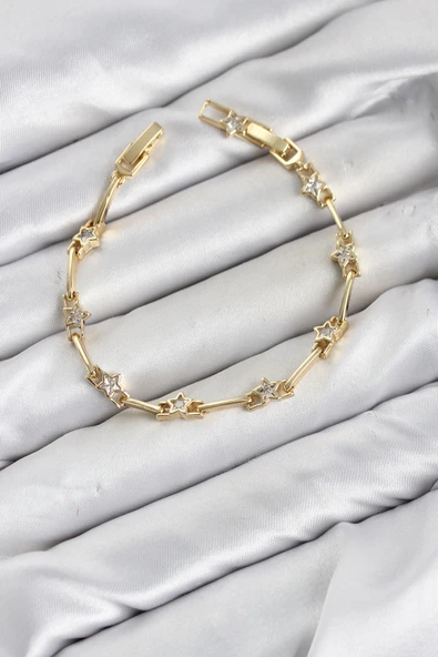 CM Gold Renk Yıldız Model Zirkon Taşlı Pirinç Kadın Bileklik TJ-BB8602 ürün görseli 1