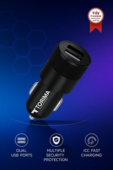 Torima C3 Siyah Tüm Araçlara Uyumlu Araba Çakmaklık Çift USB Girişli Oto Şarj Aleti Soketi ürün görseli 1