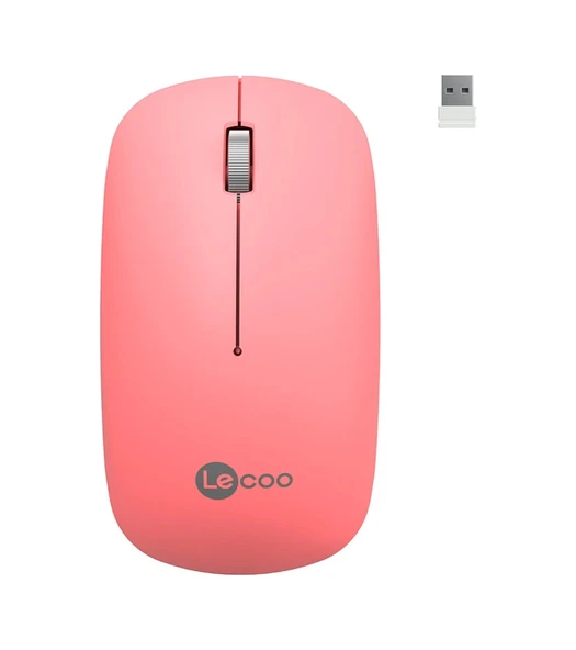 Lenovo Lecoo WS214 Sessiz Ergonomik Kablosuz Mouse – 2.4GHz Optik, USB Alıcılı, Hassas DPI, Ofis & Laptop Uyumlu (Pembe) ürün görseli 1