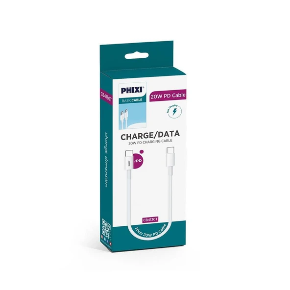 Phixi CB4130T Basic 30 Cm Type-C to Type-C USB Şarj Kablosu ürün görseli 1
