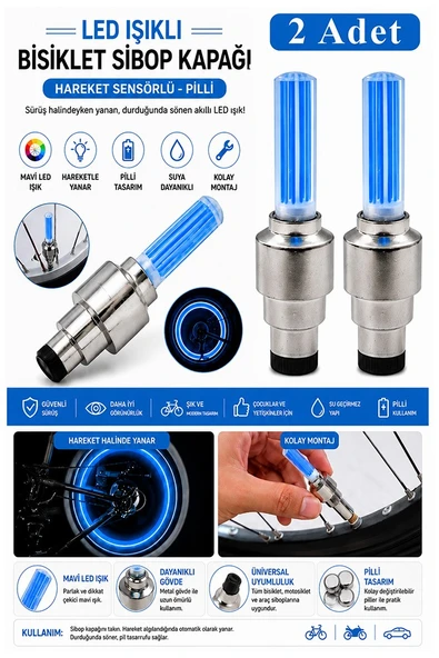 Işıklı Sibop Kapağı 2 li 1 Paket Fotosel Haraket Sensörlü Led Işık Bisiklet Araba Motor Tekerlek Lastik ürün görseli 1