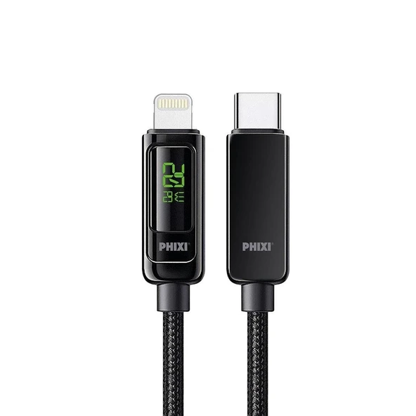 Phixi Ultimate UPD4160L 20W LCD Ekranlı Hasır Örgü ve Güçlendirilmiş Metal Başlıklı Type-C to Lightning Hızlı Şarj ve Data Kablo ürün görseli 1