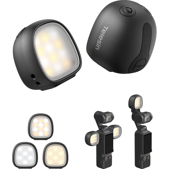 Telesin Osmo Pocket 4/3 Için Dolgu Işığı (2'li Set) | Dual Mini Fill Light Set For Djı Osmo Pocket 4 ürün görseli 1