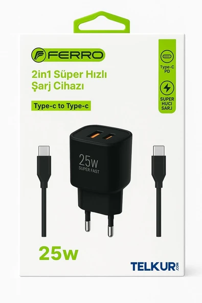 FERRO W25 Qualcom Usb & Pd Çift Çıkışlı  Süper Hızlı Şarj 3.0 Amper ürün görseli 1