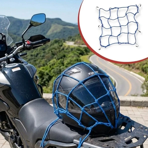 Kask  Esnek Motosiklet Kask ve Bagaj Filesi – Kask Sabitleyici Plastik Kancalı Taşıma Ağı 35x35 cm (5224) ürün görseli 1