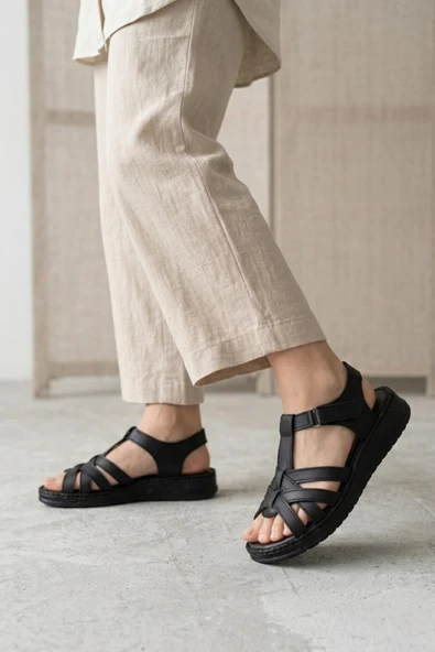 Papuç Sepeti 5249 Hakiki Deri Ultra Rahat Hafif Comfort Taban Kadın Sandalet ürün görseli 1