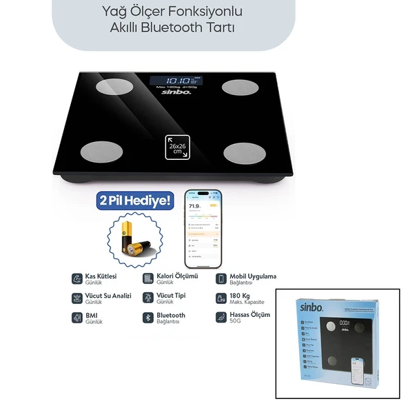 Baskül Siyah Yağ Ölçer Akıllı Bluetooth Cam Baskül ürün görseli 1