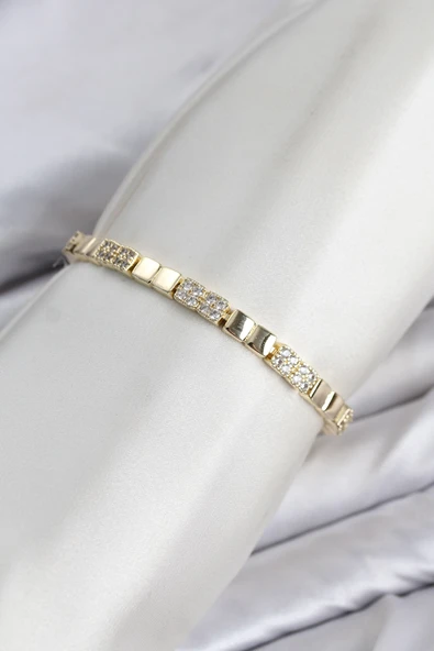 CM Kare Model Zirkon Taşlı VIP Seri Gold Renk Pirinç Kadın Bileklik TJ-BB8611 ürün görseli 1