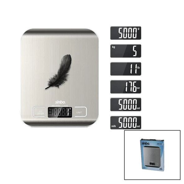 Mutfak Tartısı Terazi İnox Lcd Ekran 5kg/1gr Pilli=2x Aaa Pil Gr/oz/ml/ıb Ölçüm Sks-4527 ürün görseli 1