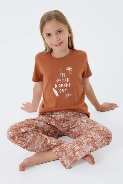 Arnetta Premium Garson Kız Çocuk Cool Summer Rahat Kalıp %100 Pamuk Kısa Kollu Aile Pijama Takım ürün görseli 1