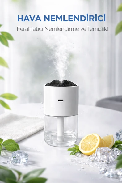 TELKUR HS02 Hava Nemlendirici LED Işıklı 280ML Yanar Dağ Görünümlü Oda Kokusu Beyaz ürün görseli 1