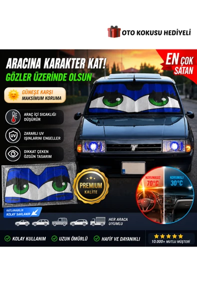 Mavi Göz Figürlü Oto Ön Cam Güneşlik Cars Figürü Baskılı Arabalar Ön Cam Güneşliği UV Korumalı Güneşlik Perde ürün görseli 1