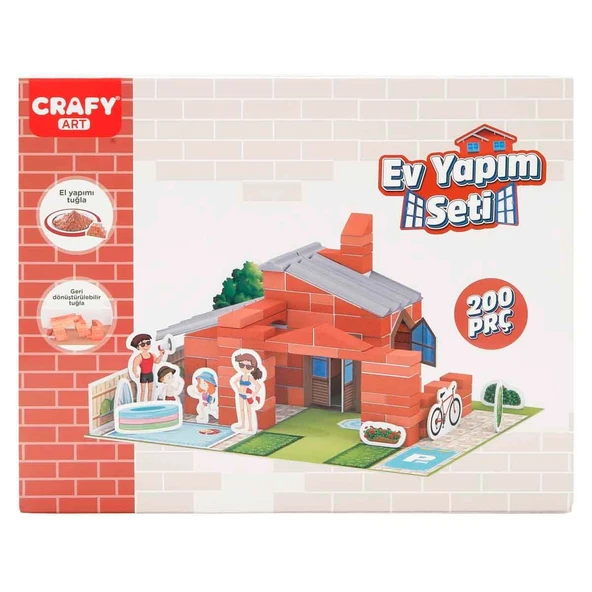 Havuzlu Ev Yapım Seti 200 Parça - Gerçek Tuğla ve Çimentolu Maket Ev Seti ürün görseli 1