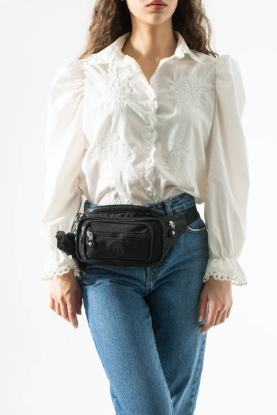 Unisex Çok Cepli, Su Geçirmez, Çapraz Askılı Bel Çantası (Freebag) Siyah Model: 571-7J ürün görseli 1