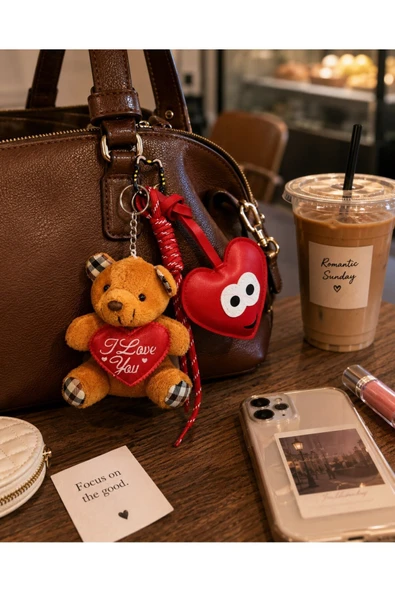 Sevgiliye Hediye Çanta Aksesuar Peluş Sevimli Ayıcık & Kalp & Kedili Kanca Çanta Süsü Charm Aksesuar ürün görseli 1