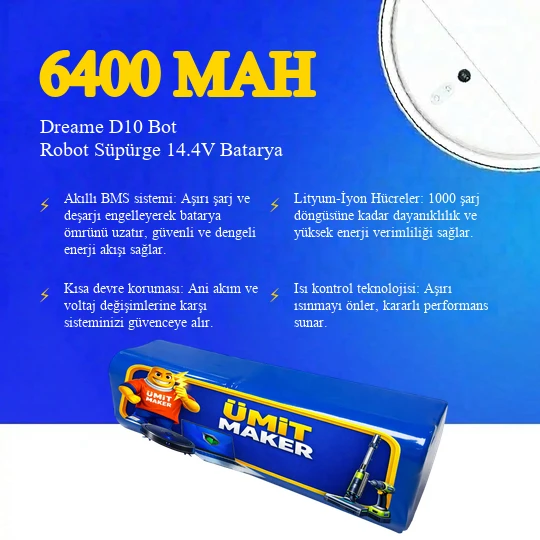 Dreame D10 Bot Robot Süpürge 6400 mAh Batarya - Resim 3
