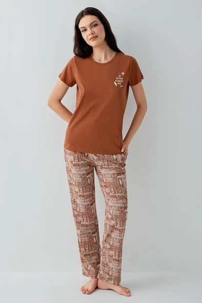 Arnetta Premium Kadın Cool Summer Rahat Kalıp %100 Pamuk Kısa Kollu Aile Pijama Takım ürün görseli 1