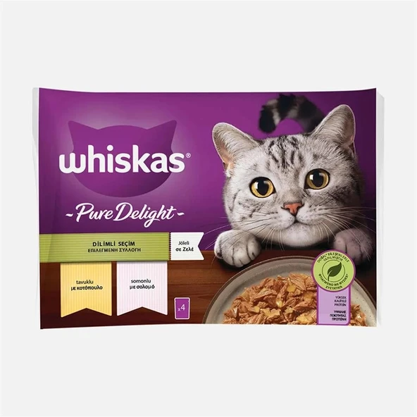 Whiskas Pure Delight Dilimli Seçim Tavuklu ve Somonlu Poşet Yaş Kedi Maması 4x85g ürün görseli 1