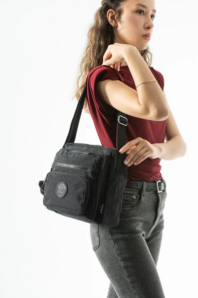 Ultra hafif, çok cepli , çok bölmeli Çapraz askılı Postacı çanta (spor, seyahat, gündelik ) Siyah Model: 571-6U ürün görseli 1
