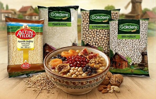 AŞURELİK SET 4 ÇEŞİT (PİRİNÇ-BUĞDAY-NOHUT-FASULYE) ürün görseli 1