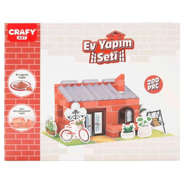 Salıncaklı Ev Yapım Seti 200 Parça - Gerçek Tuğla ve Çimentolu Maket Ev Seti ürün görseli 1