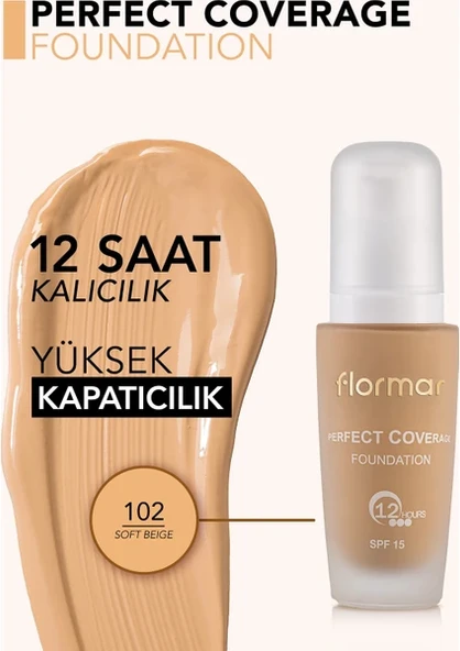 Flormar Yoğun Kapatıcı Su Bazlı Fondöten (Nötr Alt Ton) - Perfect Coverage Foundation - 102 ürün görseli 1