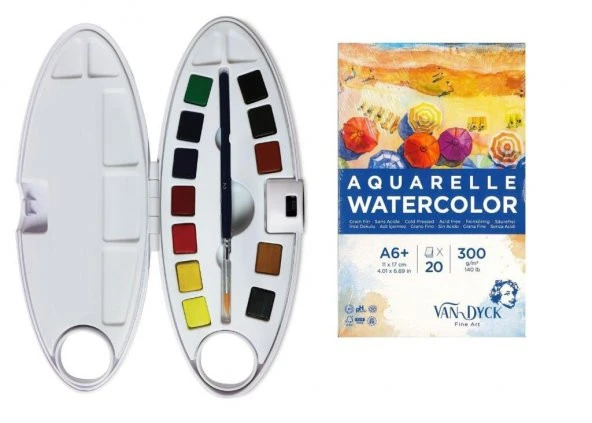 PEBEO WATERCOLOR 12Lİ SET 300101+A6 VAN DYCK VD10009 S.BOYA DEFTER HEDİYELİ ürün görseli 1