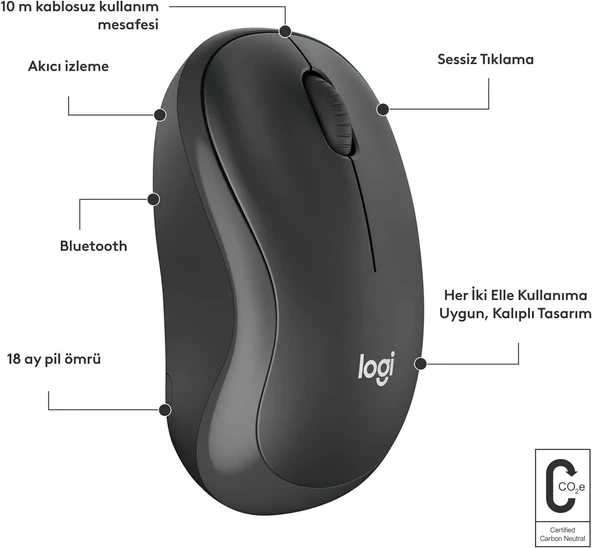 Logitech M240 Bluetooth Kablosuz Kurumsal Mouse - Siyah (910-007182) - Resim 4