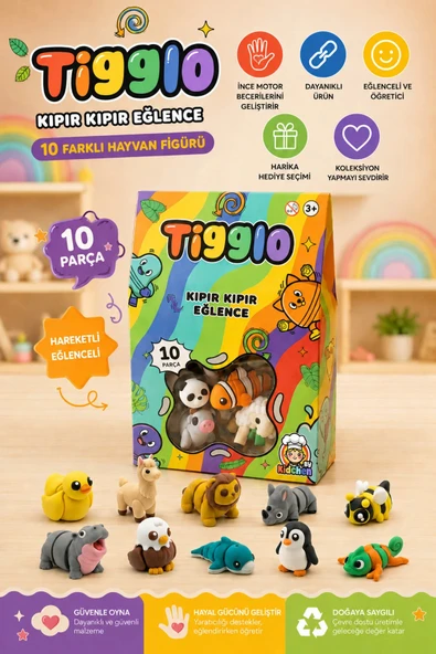 Tigglo 10’lu Sürpriz Mini Hayvan Figür Seti Renkli Oyuncak Hareketli, Koleksiyonluk Figürler ürün görseli 1